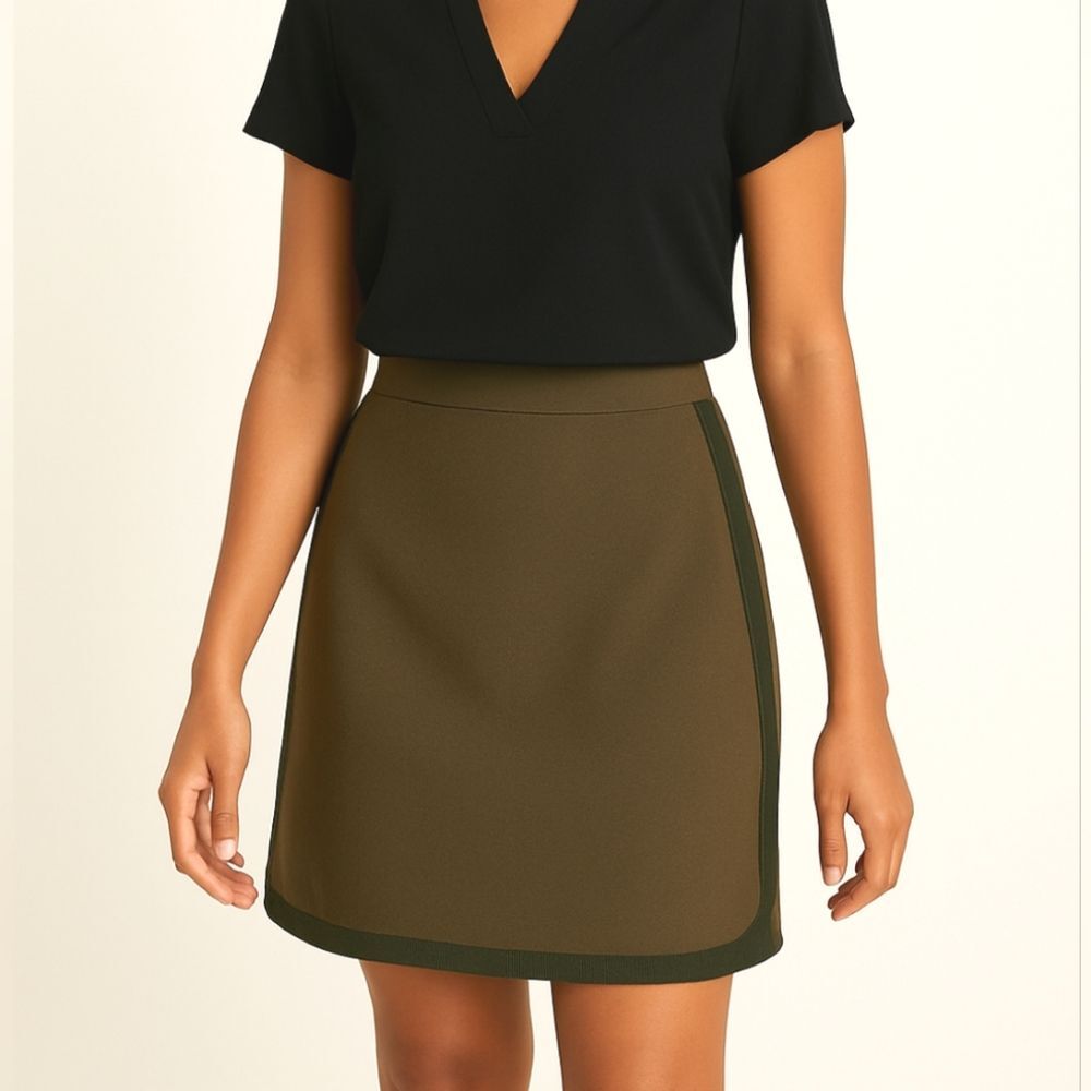 CREMIEUX Women’s Olive Green Skirt Size 2 Dark Green Suede Trim Office Siren